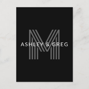 Retro Modern Namn/s Editable Monogram Black & Gråt Vykort