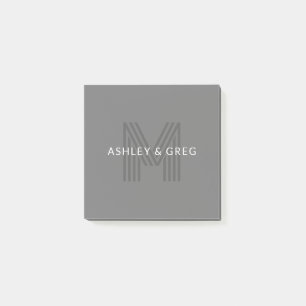 Retro Modern Namn/s Editable Monogram Grått Post-it Block