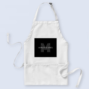 Retro Modern Namn/s Redigerbar Monogram Svart & Gr Förkläde