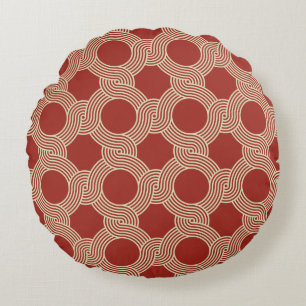 Retro modern Orange Brown Seventies Geometric Art Rund Kudde