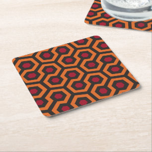 Retro Modern Orange Red Brown Hexagon Mönster Underlägg Papper Kvadrat