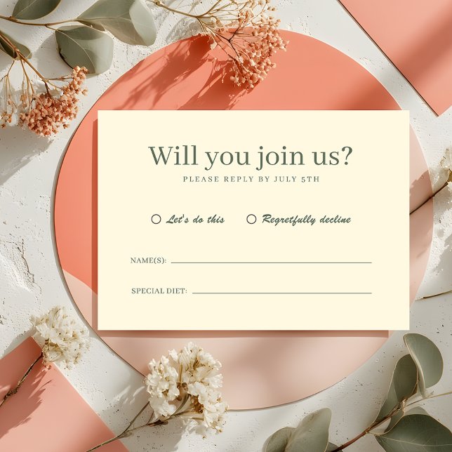 Retro Modern Pastel Ivory Funky Wedding RSVP OSA Kort (Skapare uppladdad)