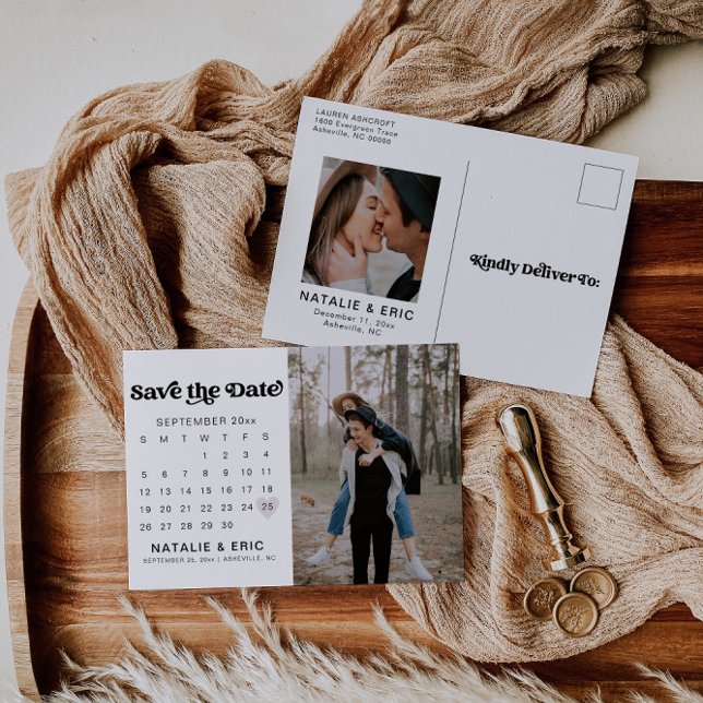 Retro Modern Photo Save Date Postcard Vykort (Skapare uppladdad)