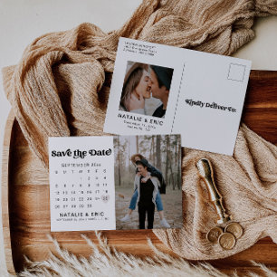 Retro Modern Photo Save Date Postcard Vykort