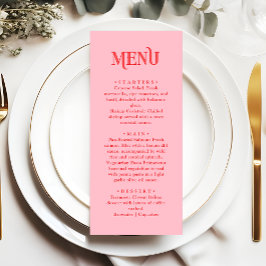 Retro Modern Pink and Red Wedding Dinner Meny