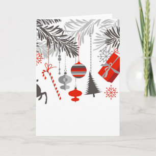 Retro Modern Red & Grått julprydnader Helgkort