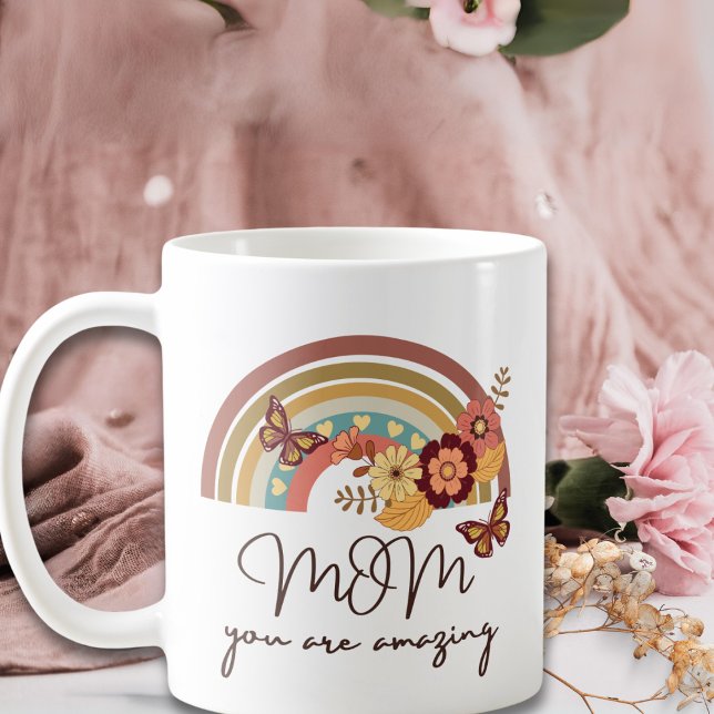 Retro Modern regnbåge blomma, MAMMA du är Fantasti Kaffemugg (Skapare uppladdad)