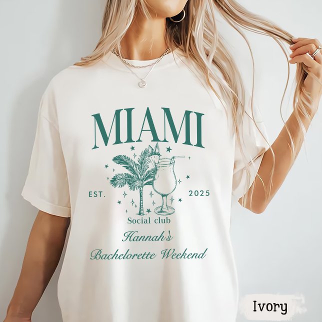 Retro Modern Rosa & Grönt Miami Bachelorette Party T Shirt (Skapare uppladdad)