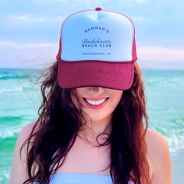 Retro Modern Rosa & Marinblå Sängkammare Keps (Retro Modern Pink & Navy Bachelorette Trucker Hat)