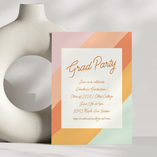 Retro Modern Script Pastel Rand Studentfest Inbjudningar