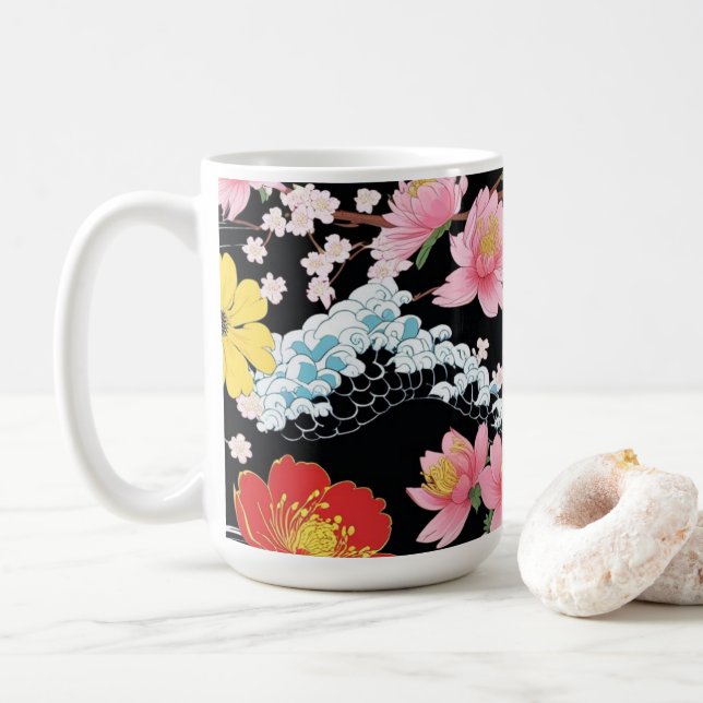 Retro Modern Seigaiha Sakura Blommor Japan fest Kaffemugg (Med munk)