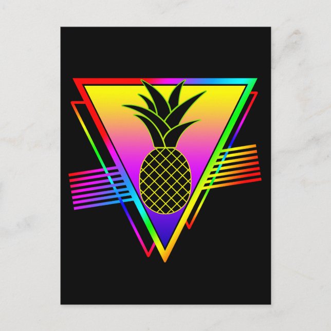 Retro Modern Silhuett Pineapple Sommar Frukt Vykort (Framsida)