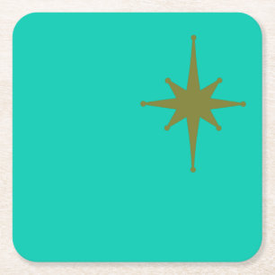 Retro Modern Starburst Vintage Teal i mitten av år Underlägg Papper Kvadrat