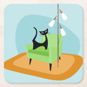 Retro Modern Stil-katt i mitten av århundradet Underlägg Papper Kvadrat