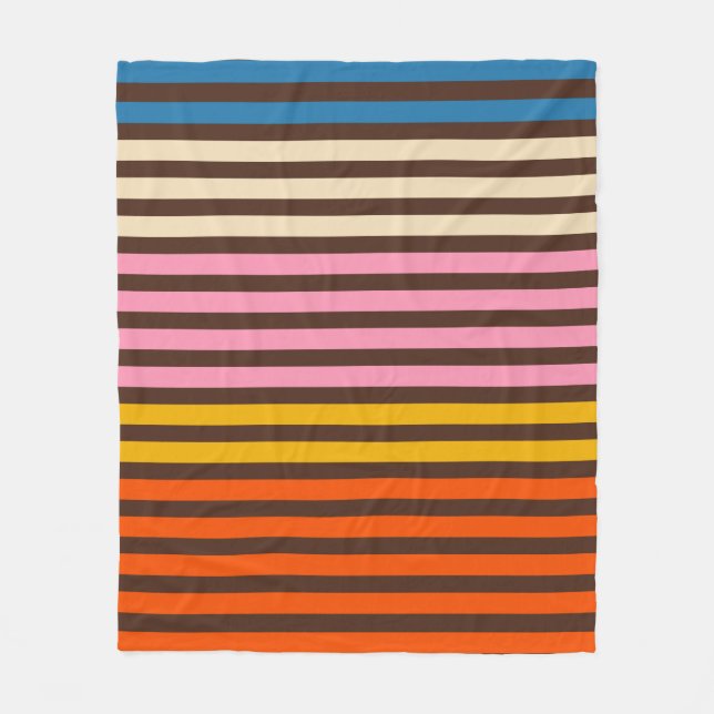 Retro Modern Stripe Mönster Brown Orange Rosa Fleecefilt (Framsidan)