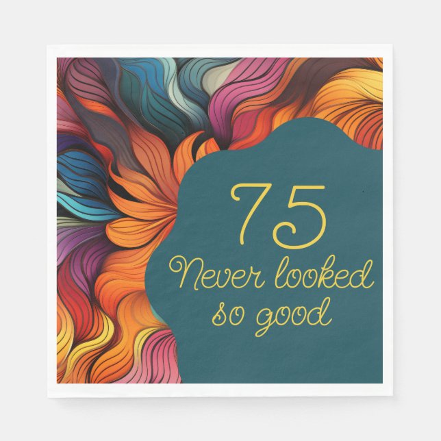 Retro Modern Teal Orange 75:e födelsedag Pappersservett (Framsidan)