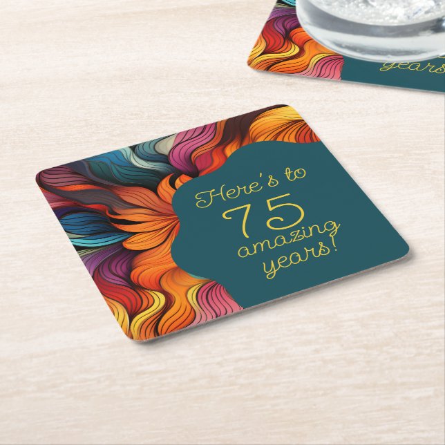 Retro Modern Teal Orange 75:e födelsedag Underlägg Papper Kvadrat (Vinklad)