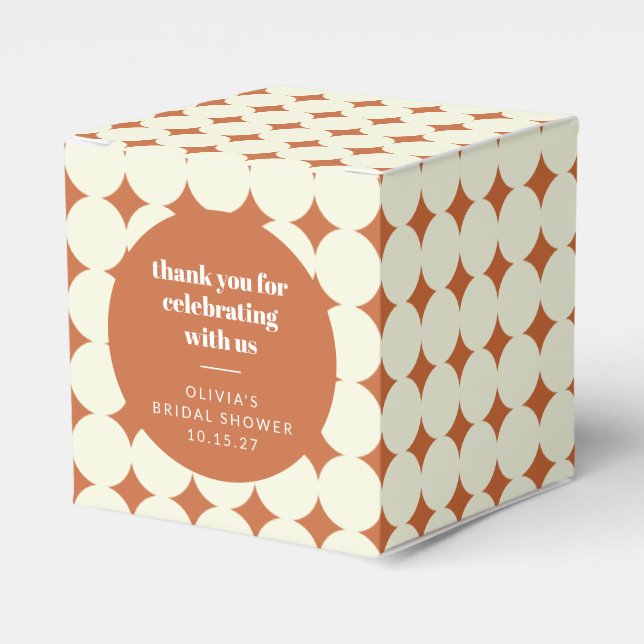 Retro Modern Terrakotta Geometrisk Bröllopsdusch Presentaskar (Framsidan Sidan)