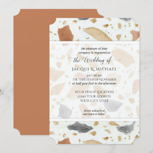 Retro Modern Terrazzo Terracotta Abstrakt Bröllop Inbjudningar