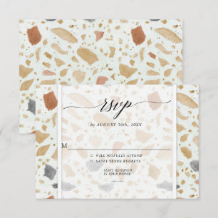 Retro Modern Terrazzo Terrakotta Bröllops RSVP Inbjudningar