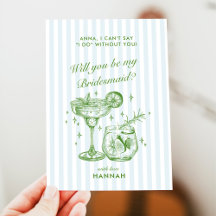 Retro Modern Vintage Blå Brudtärna Förslag Kort