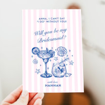 Retro Modern Vintage Blå Brudtärna Förslags Kort