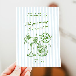 Retro Modern Vintage Blå Brudtärna Förslags Kort