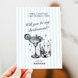 Retro Modern Vintage Blå Brudtärna Förslags Kort