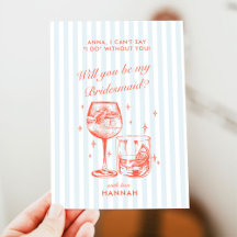 Retro Modern Vintage Blå Brudtärna Förslags Kort