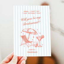 Retro Modern Vintage Blå Brudtärna Förslags Kort