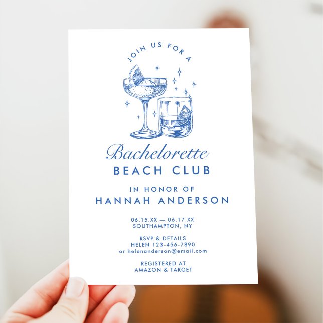 Retro Modern Vintage Blue Bachelorette Helg Inbjudningar (Skapare uppladdad)