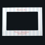 Retro Modern Vintage Blue Bachelorette Helg Magnetisk Fotoram<br><div class="desc">Med blått och vitt rand med korallrött innehåll fångas den perfektens blandning av vintagens kust och lekfull modern. Fullständigt anpassade - uppdatera namn,  datum eller ordalydelse så att de stämmer överens med din strand helg vibe. Samordna med fullt Beach Bliss Bachelorette-samlingen.</div>