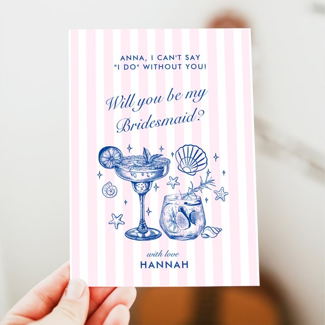 Retro Modern Vintage Blue Bridesmaid Proposal Card Inbjudningar (Skapare uppladdad)
