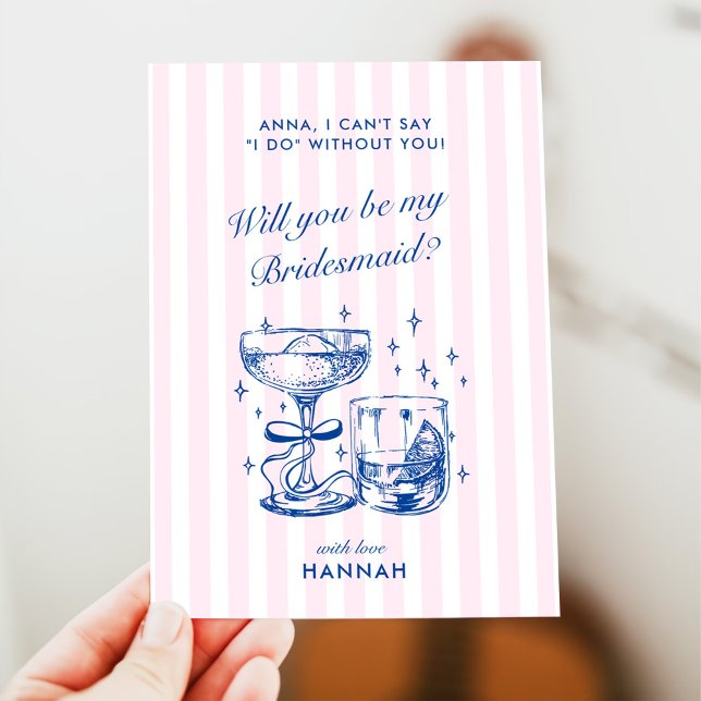 Retro Modern Vintage Blue Bridesmaid Proposal Card Inbjudningar (Skapare uppladdad)