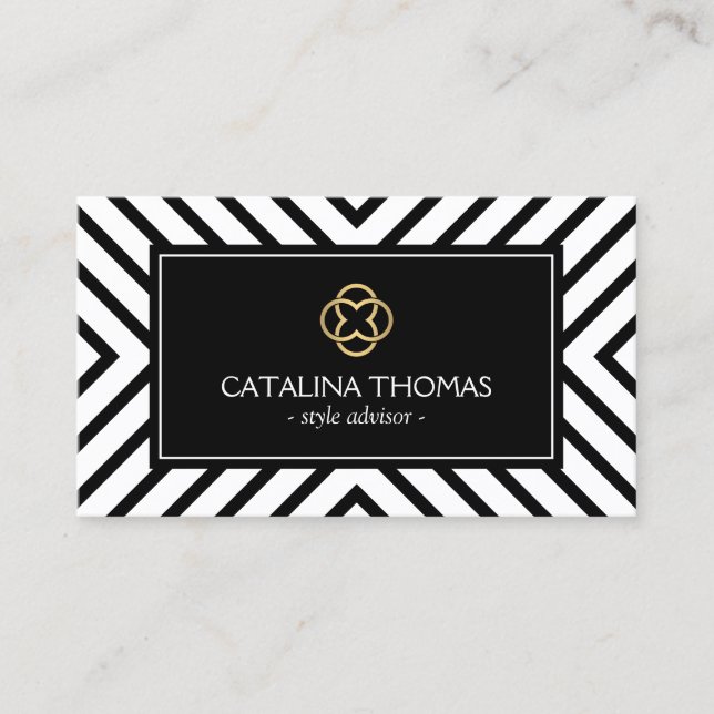 Retro-Modet Svarta och vita Mönster Guld Klöver-Lo Visitkort (Framsida)