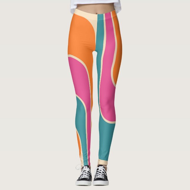 Retro modulärt geometriskt design leggings (Framsida)