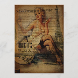 retro möhippa för eiffel tornparis flicka inbjudningar