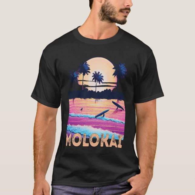Retro Molokai Hawaii Souvenir Surf T Shirt (Framsida)