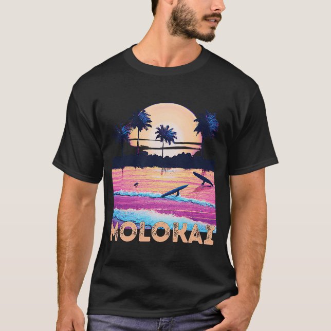 Retro Molokai Hawaii Souvenir Surfa T Shirt (Framsida)
