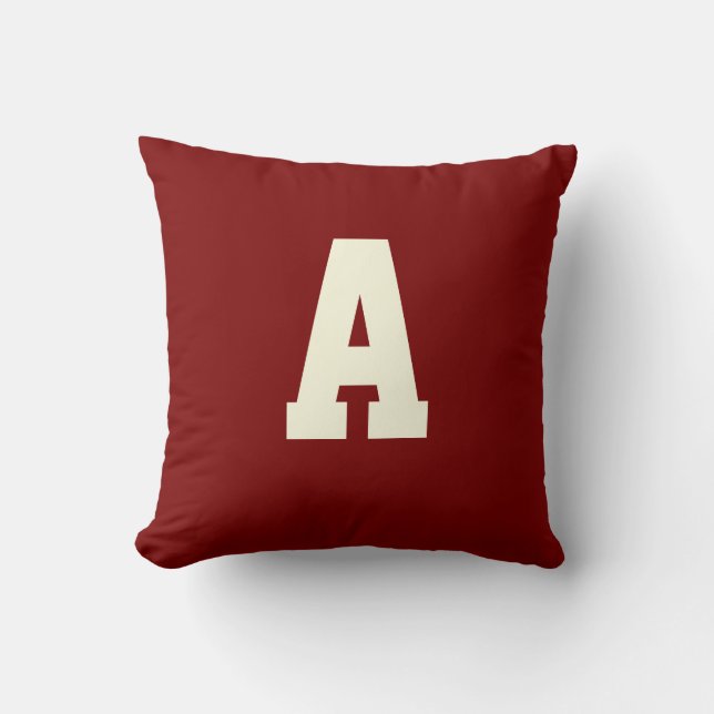 Retro monogram alfa burgunder kräm kudde (Framsida)
