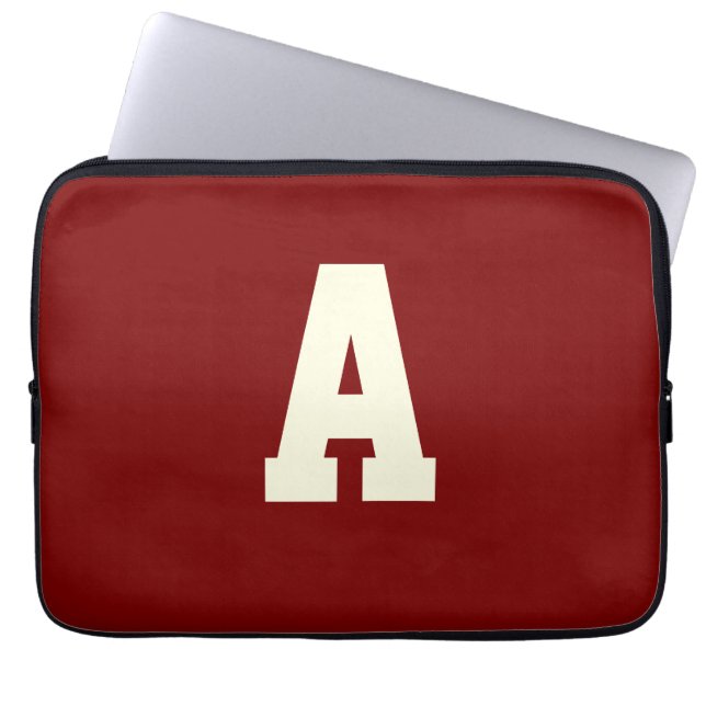 Retro monogram alfa burgunder kräm laptop fodral (Framsidan)