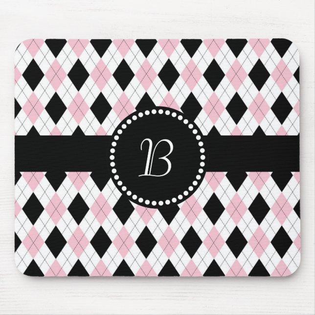 Retro Monogram Argyle Mönster Rosa White Black Musmatta (Framsidan)