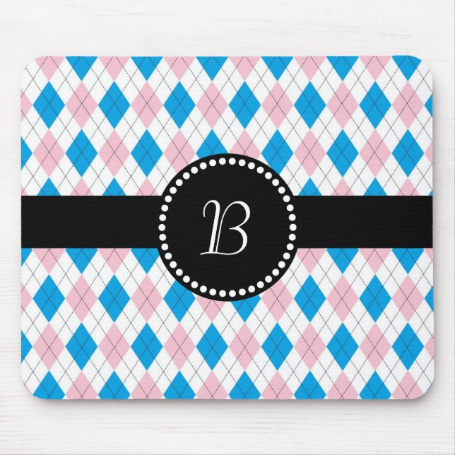 Retro Monogram Argyle Mönster Rosa White Musmatta (Framsidan)