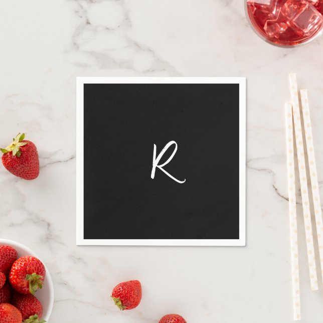 Retro Monogram Bokstav Svart Vitt Initial Bröllop Pappersservett (Insitu)