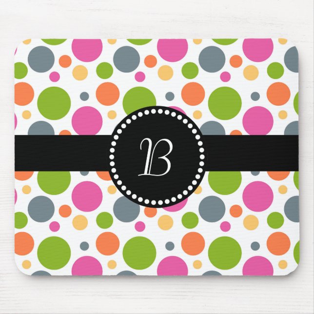 Retro Monogram färgstark polkadot Musmatta (Framsidan)