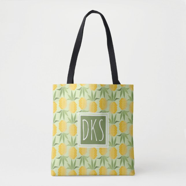 Retro Monogram för ananas | Tygkasse (Framsida)
