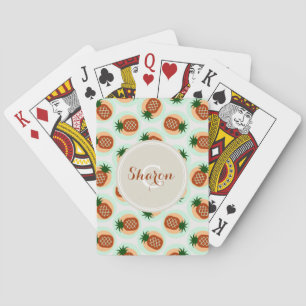 Retro monogram för brunt- och mintananasmönster spel kort