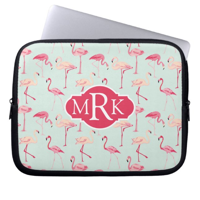 Retro Monogram för Flamingomönster | Laptop Fodral (Framsidan)