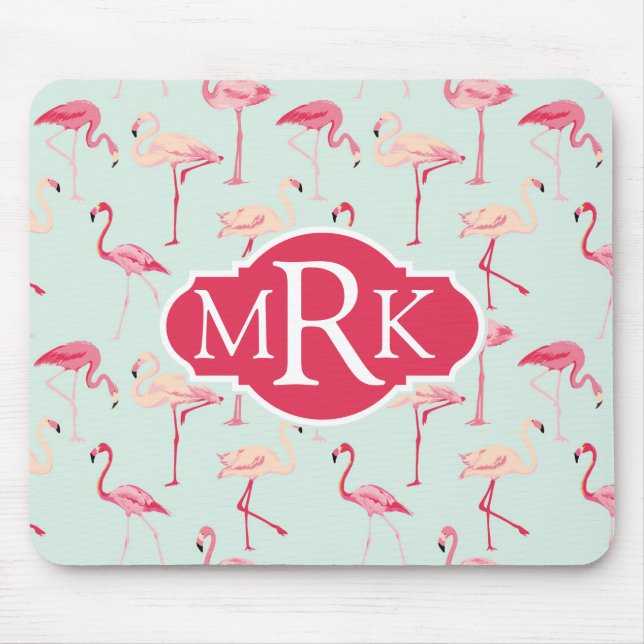 Retro Monogram för Flamingomönster | Musmatta (Framsidan)