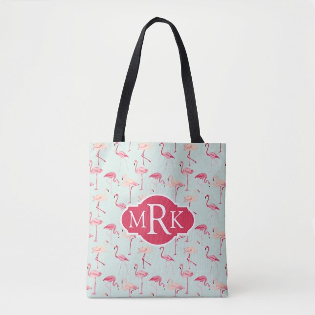 Retro Monogram för Flamingomönster | Tygkasse (Framsida)